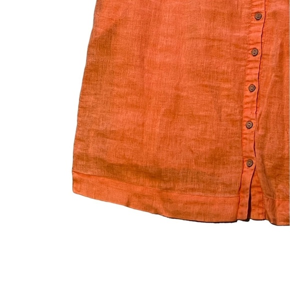 Artisan NY sleeveless button down orange 100% linen dress with pockets - Picture 4 of 11